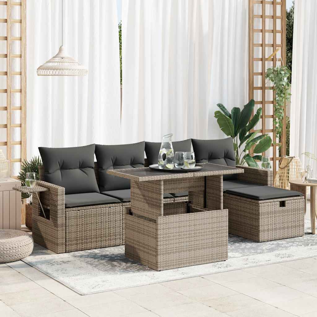 6-Tlg. Garten-Sofagarnitur Mit Kissen Poly Rattan
