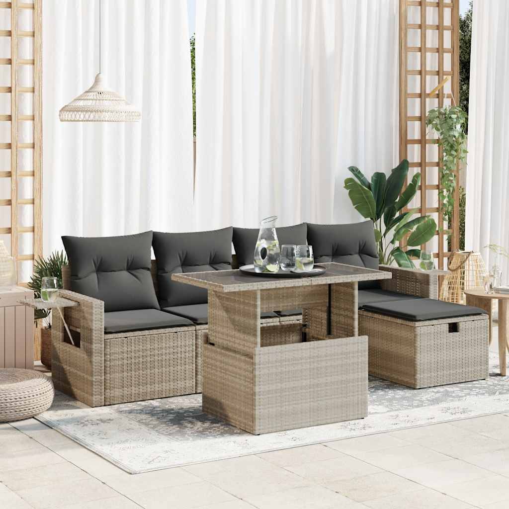 6-Tlg. Garten-Sofagarnitur Mit Kissen Poly Rattan