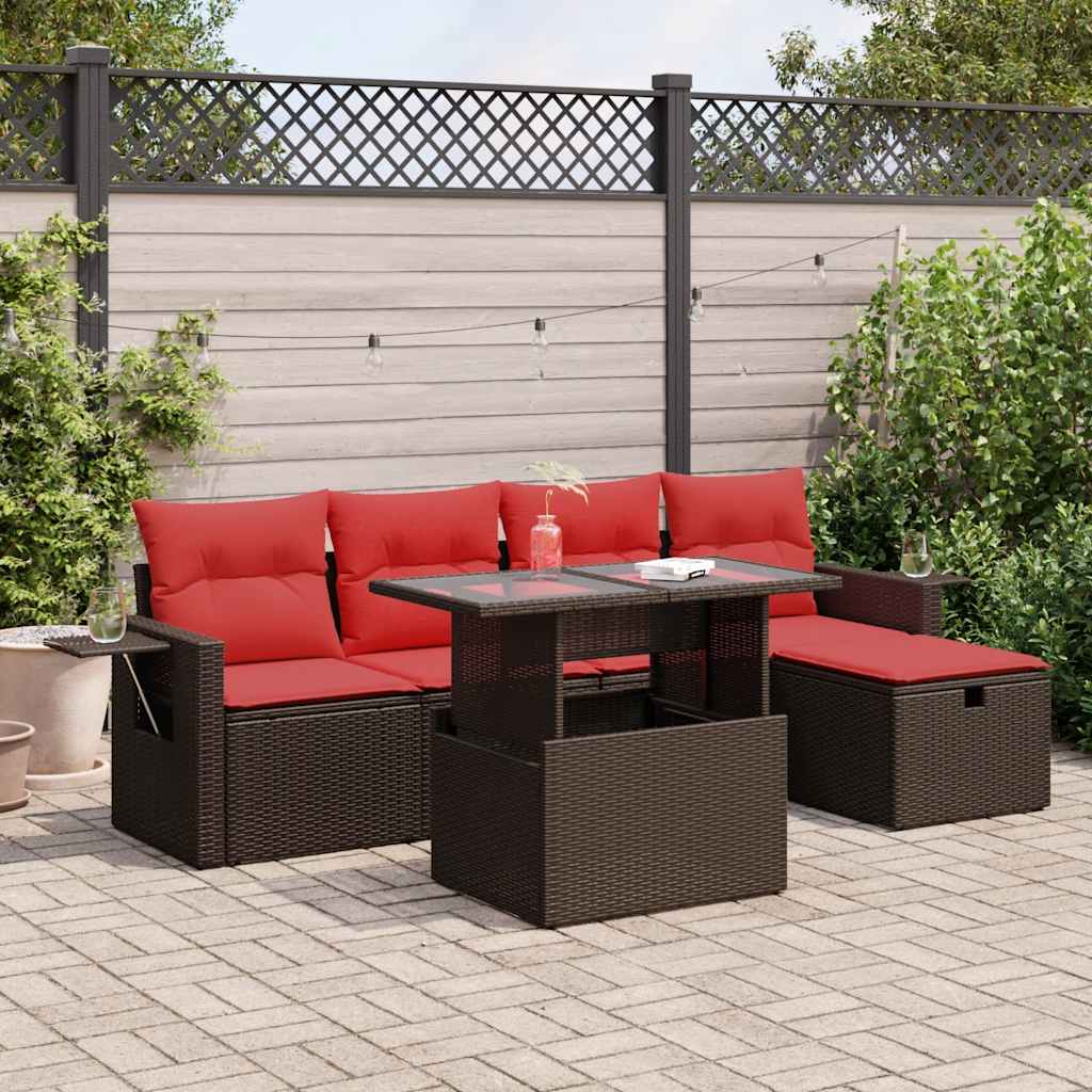 6-Teiliges Gartensofa-Set Mit Kissen, Es Polyrattan