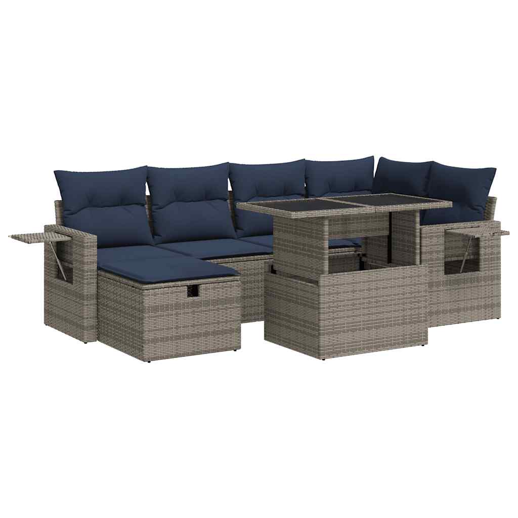 7-Tlg. Garten-Sofagarnitur Mit Kissen Poly Rattan Akazie