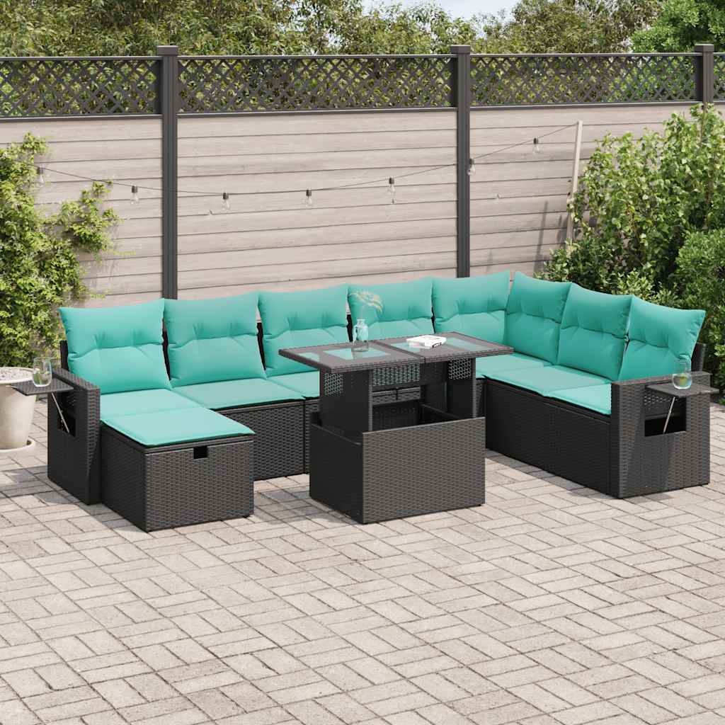 9-Teiliges Gartensofa-Set Mit Kissen, Es Polyrattan