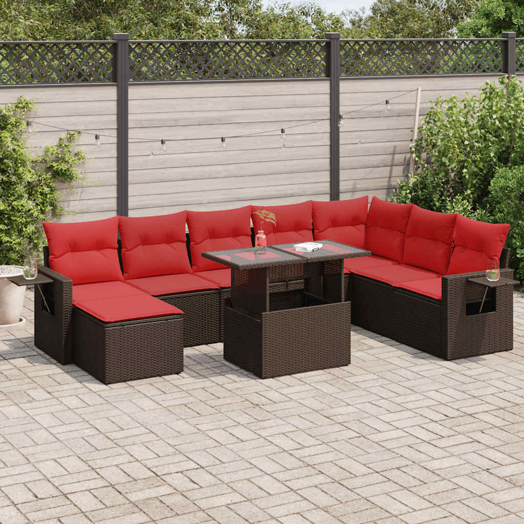 9-Teiliges Gartensofa-Set Mit Kissen, Es Polyrattan