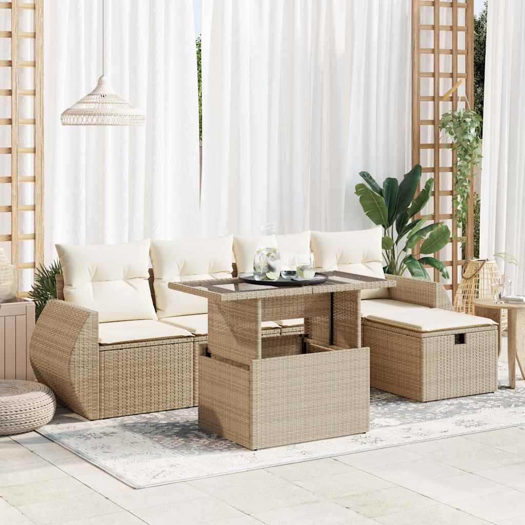 6-Tlg. Garten-Sofagarnitur Mit Kissen Poly Rattan