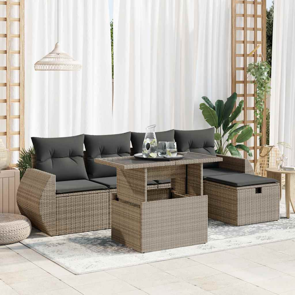 6-Tlg. Garten-Sofagarnitur Mit Kissen Poly Rattan