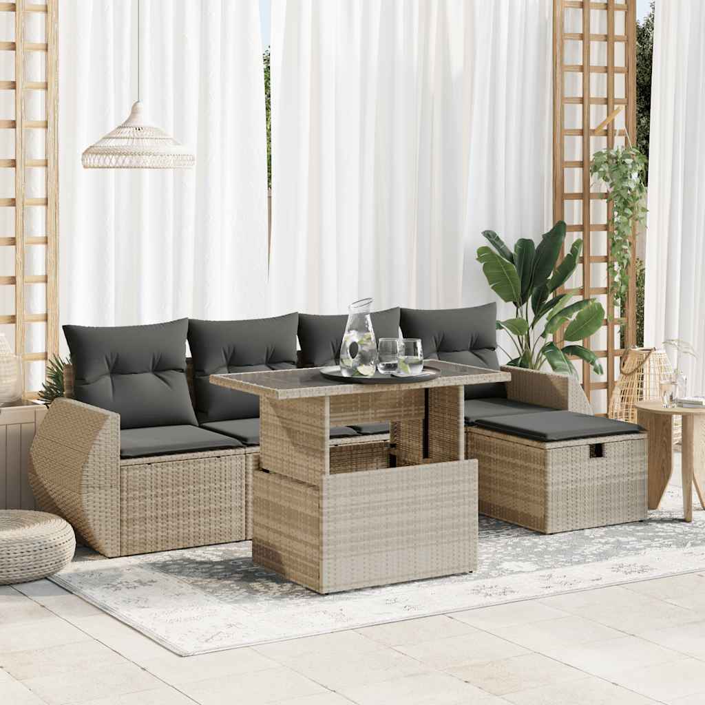 6-Tlg. Garten-Sofagarnitur Mit Kissen Poly Rattan