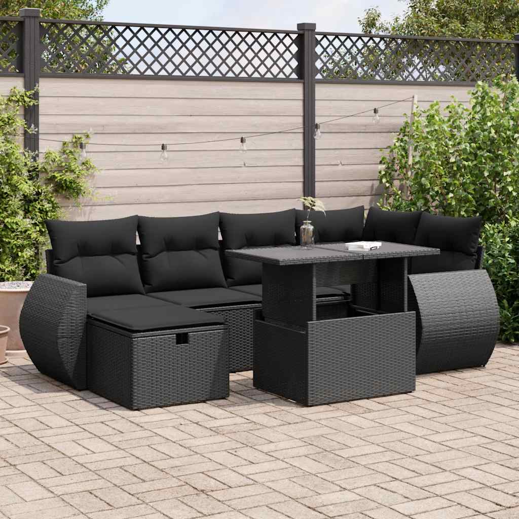 7-Tlg. Garten-Sofagarnitur Mit Kissen Poly Rattan