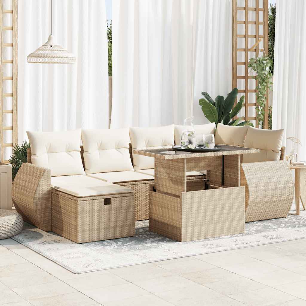 7-Tlg. Garten-Sofagarnitur Mit Kissen Poly Rattan