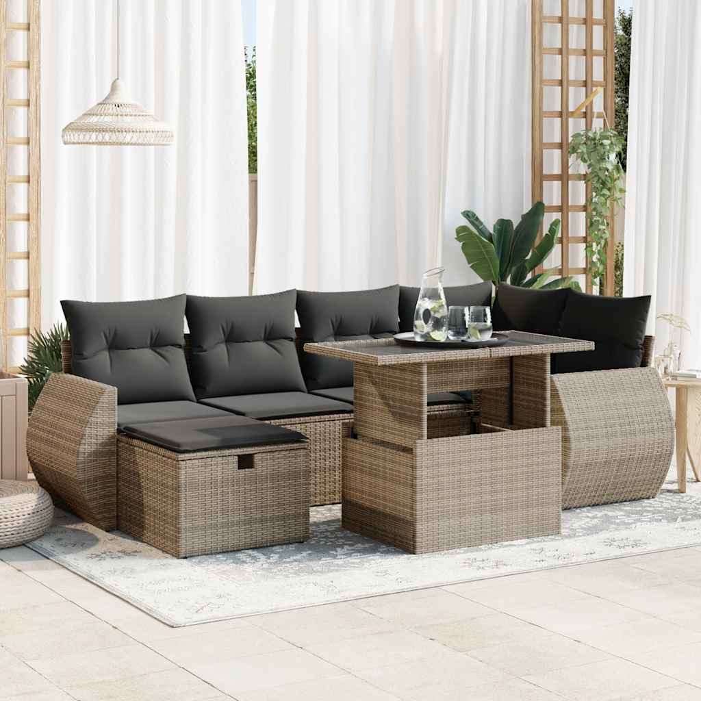 7-Tlg. Garten-Sofagarnitur Mit Kissen Poly Rattan