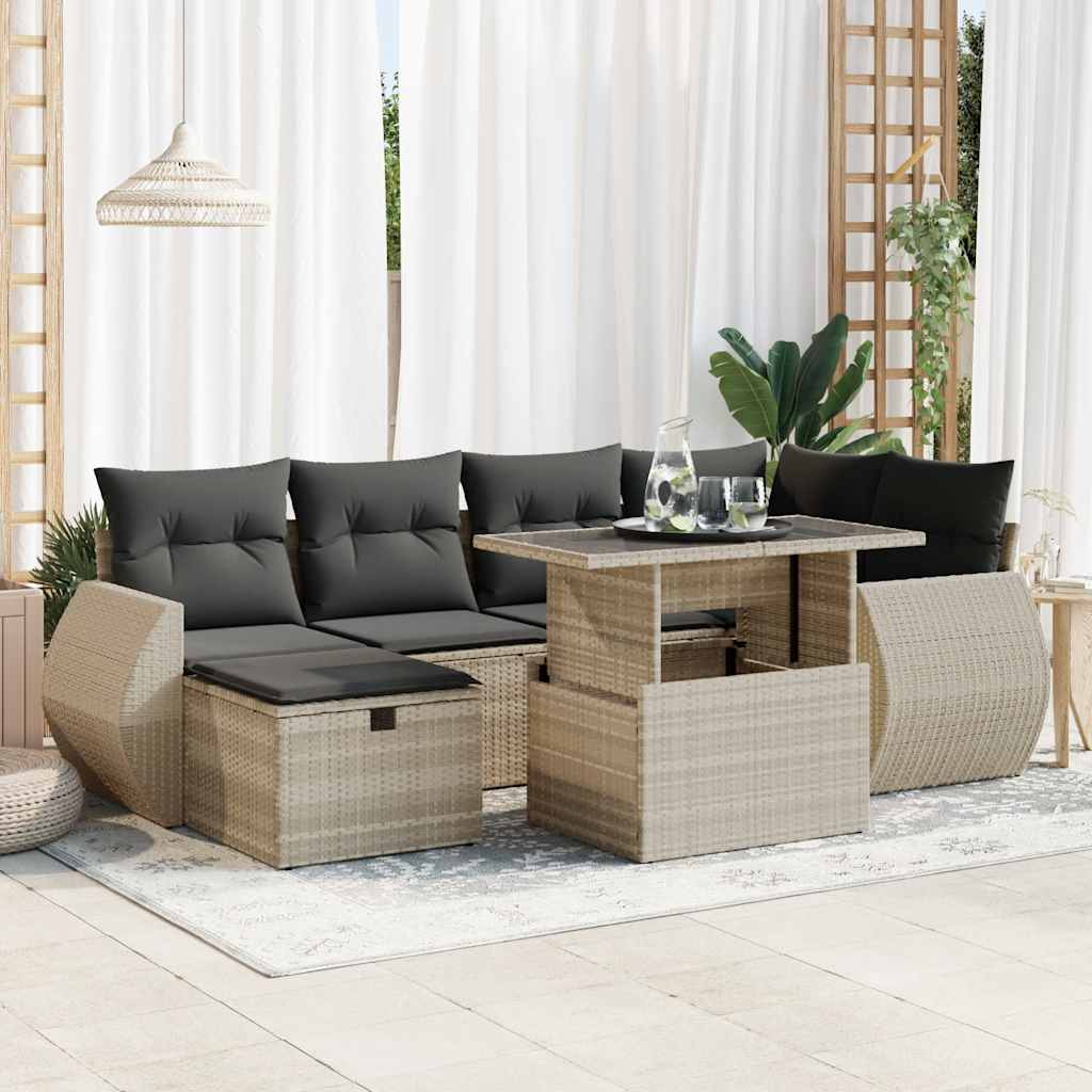 7-Tlg. Garten-Sofagarnitur Mit Kissen Poly Rattan