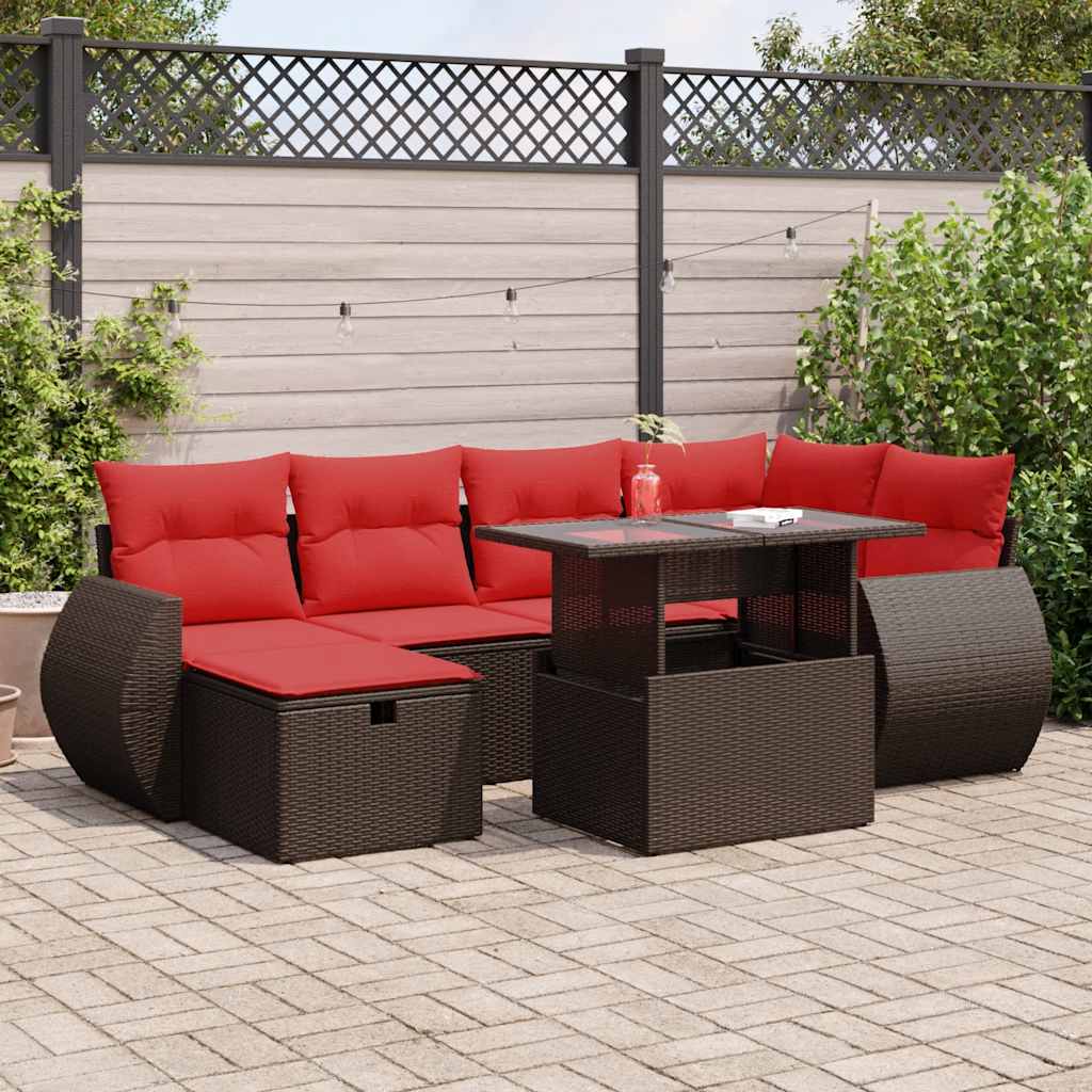 7-Teiliges Gartensofa-Set Mit Kissen, Es Polyrattan