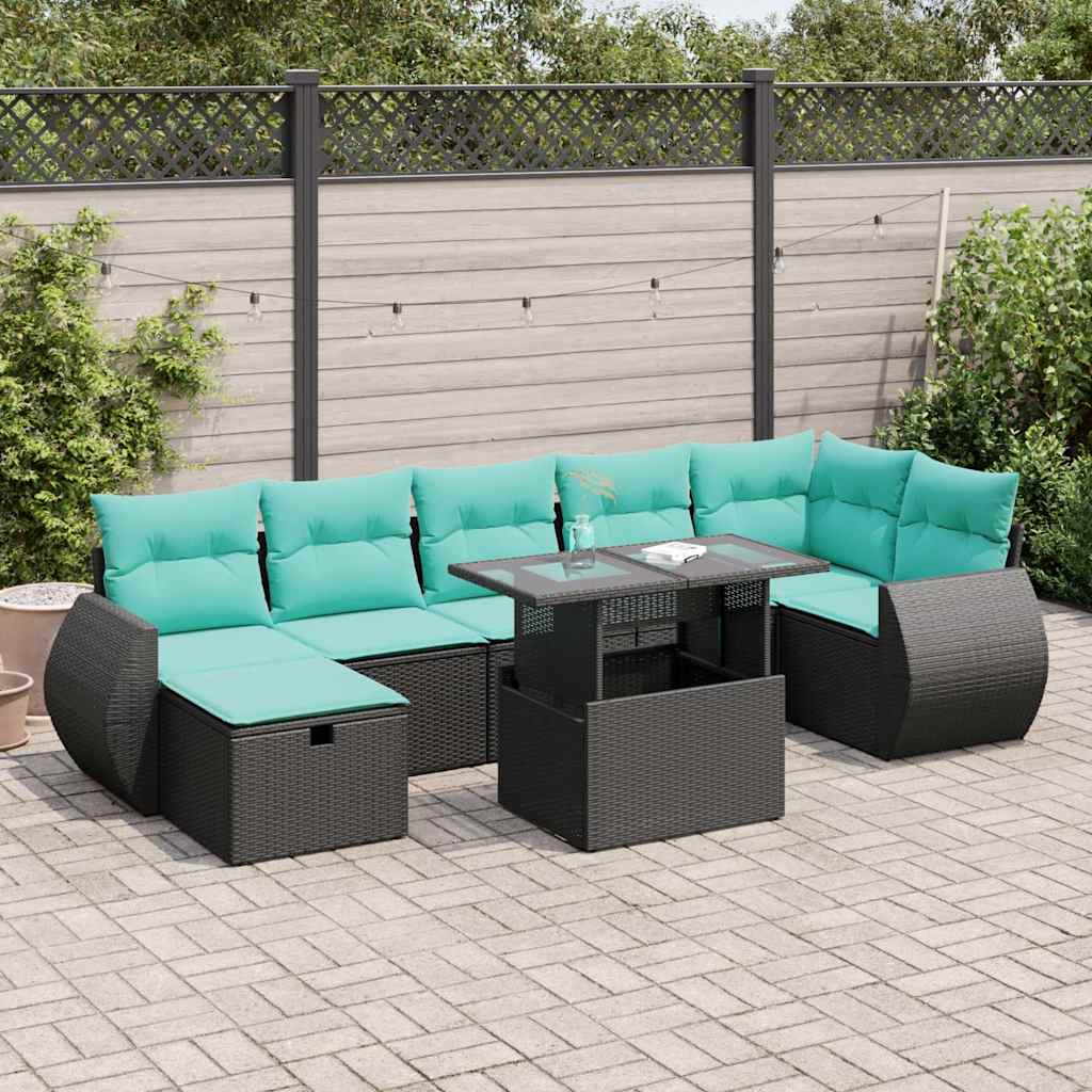 8-Tlg. Garten-Sofagarnitur Mit Kissen Poly Rattan Akazie