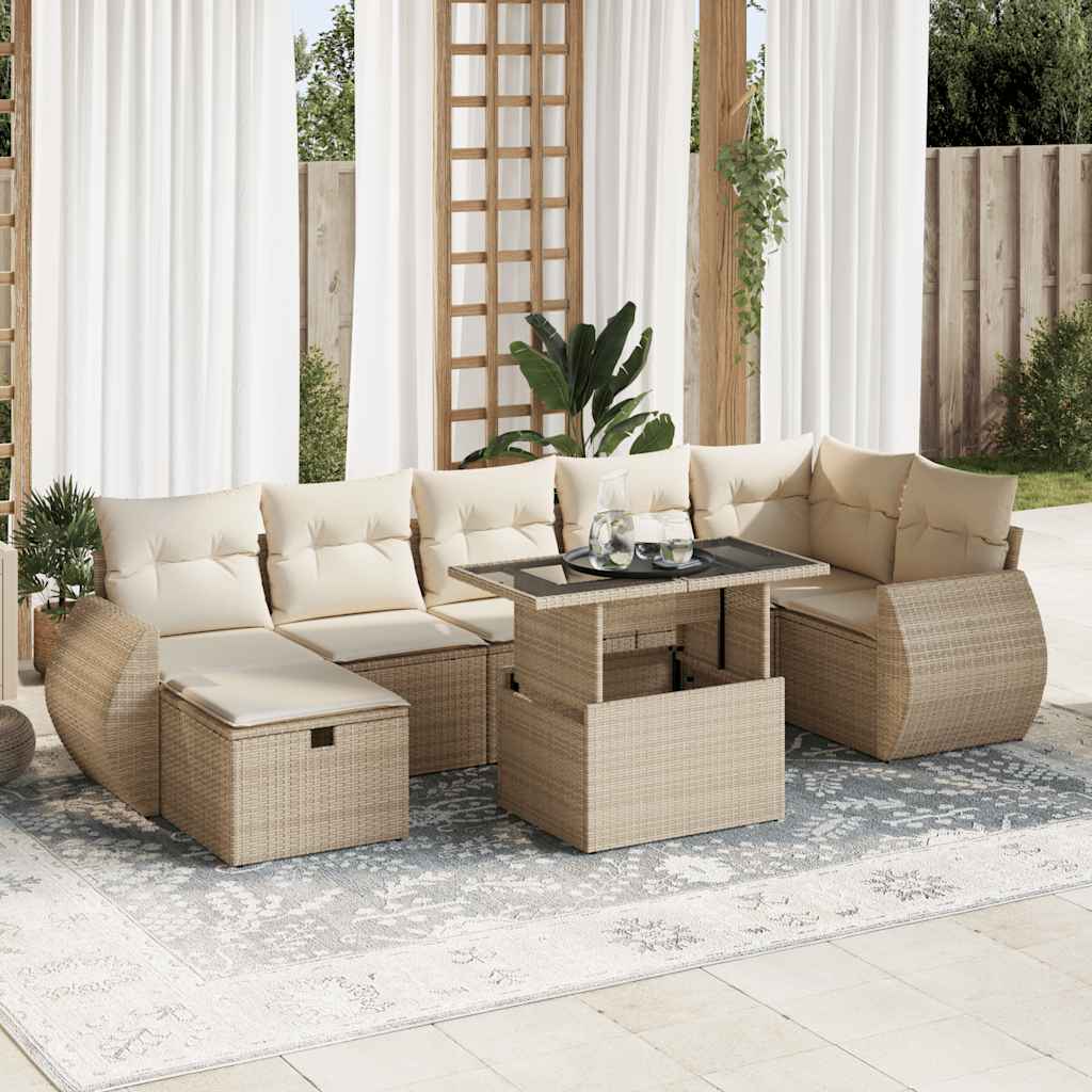 8-Tlg. Garten-Sofagarnitur Mit Kissen Poly Rattan