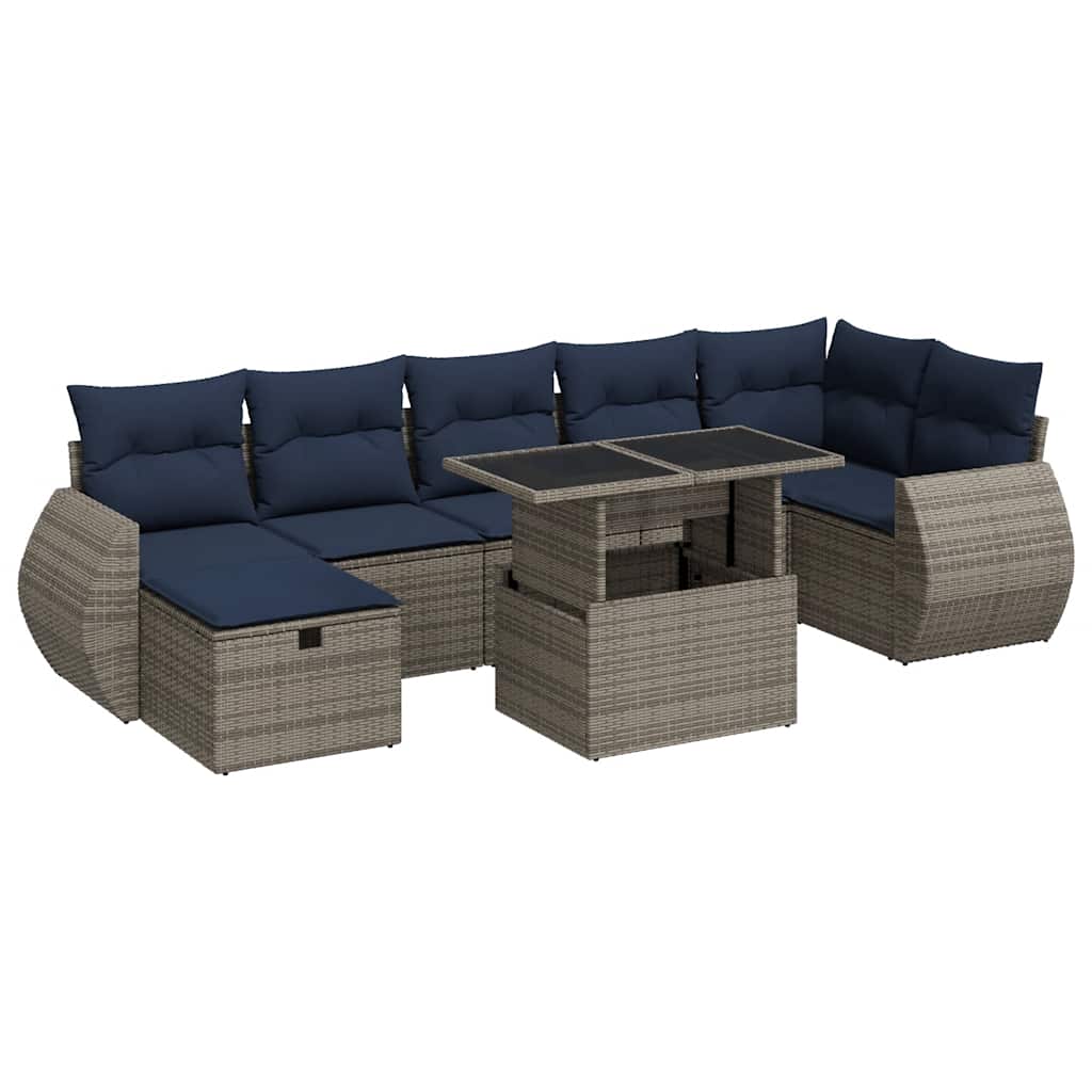 8-Tlg. Garten-Sofagarnitur Mit Kissen Poly Rattan Akazie