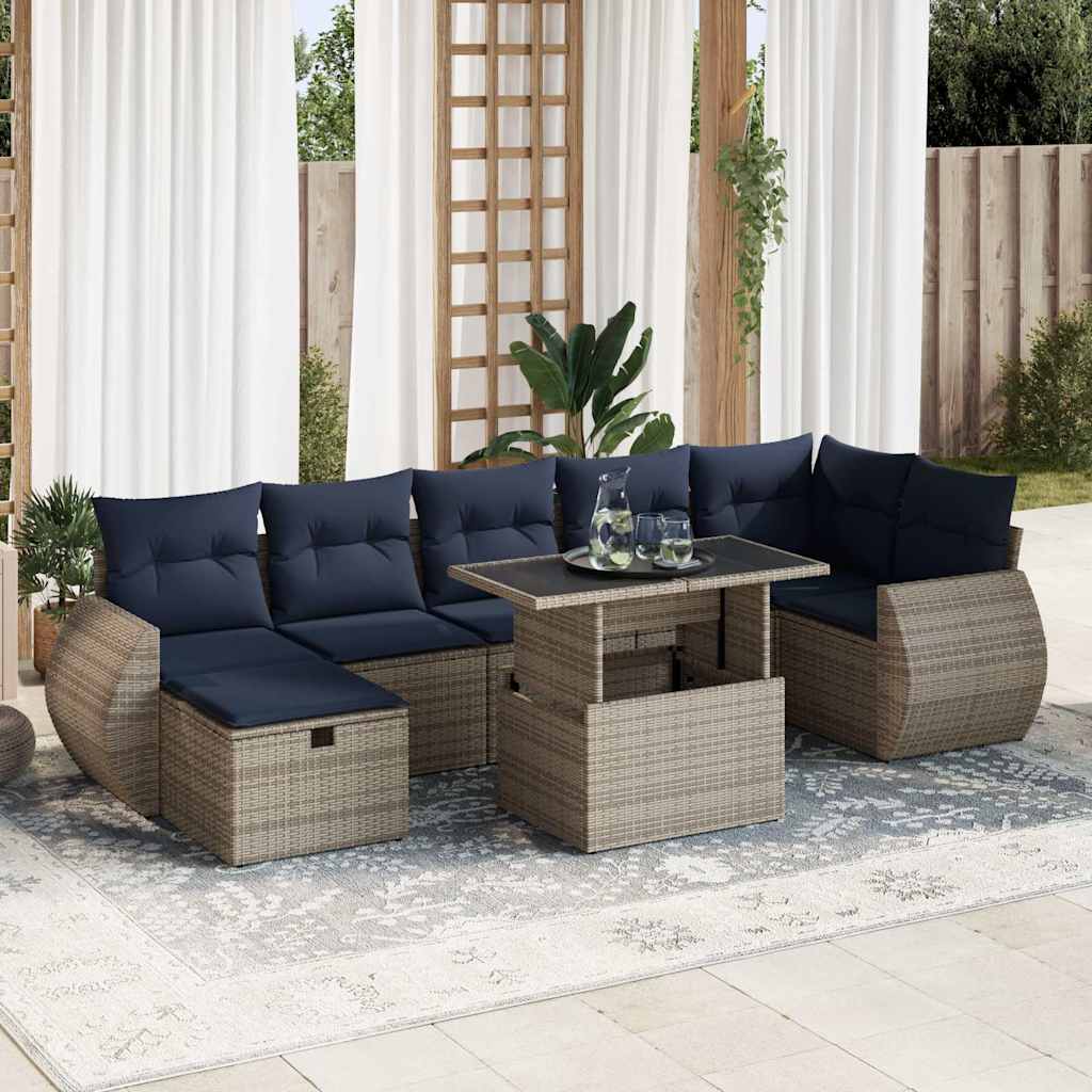8-Tlg. Garten-Sofagarnitur Mit Kissen Poly Rattan Akazie