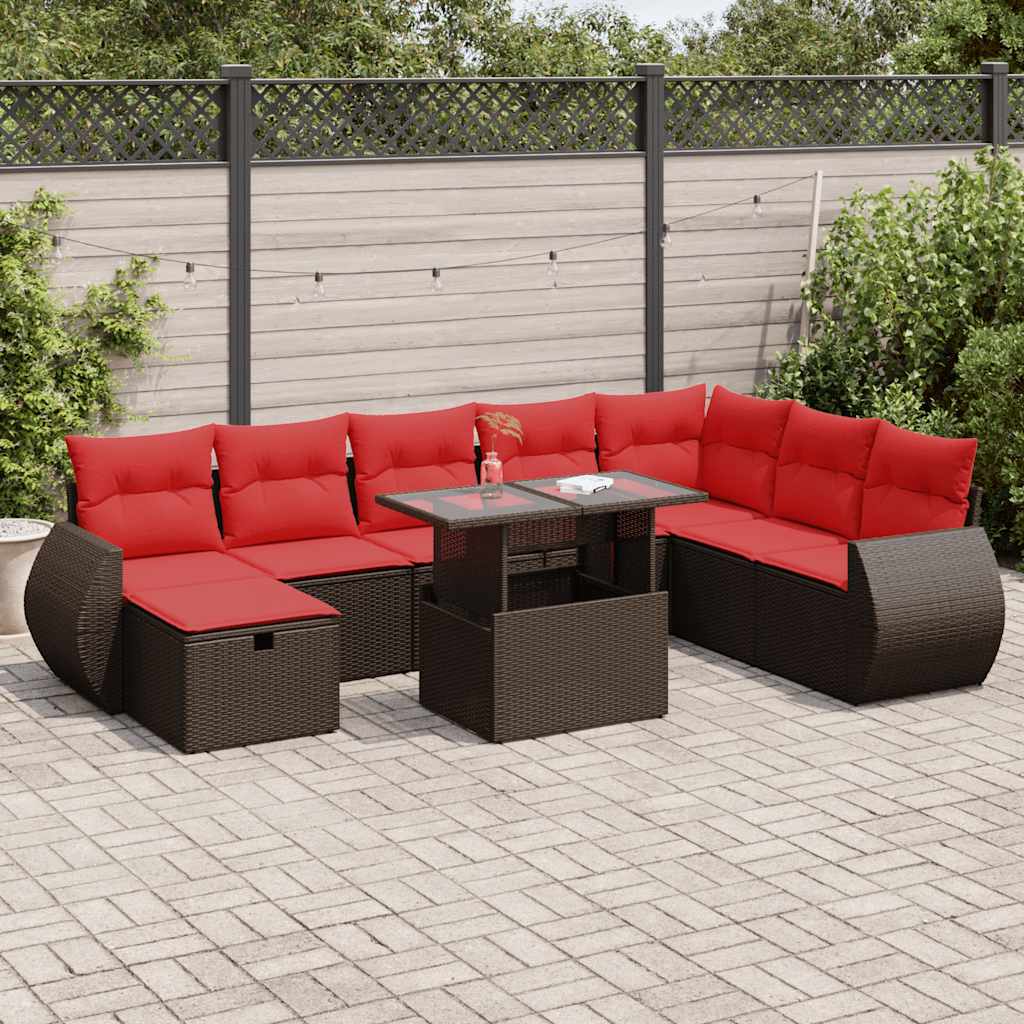 9-Teiliges Gartensofa-Set Mit Kissen, Es Polyrattan