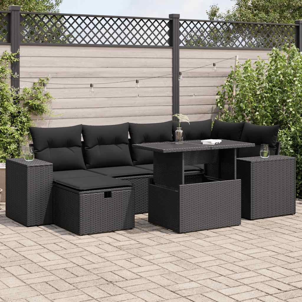 7-Tlg. Garten-Sofagarnitur Mit Kissen Poly Rattan
