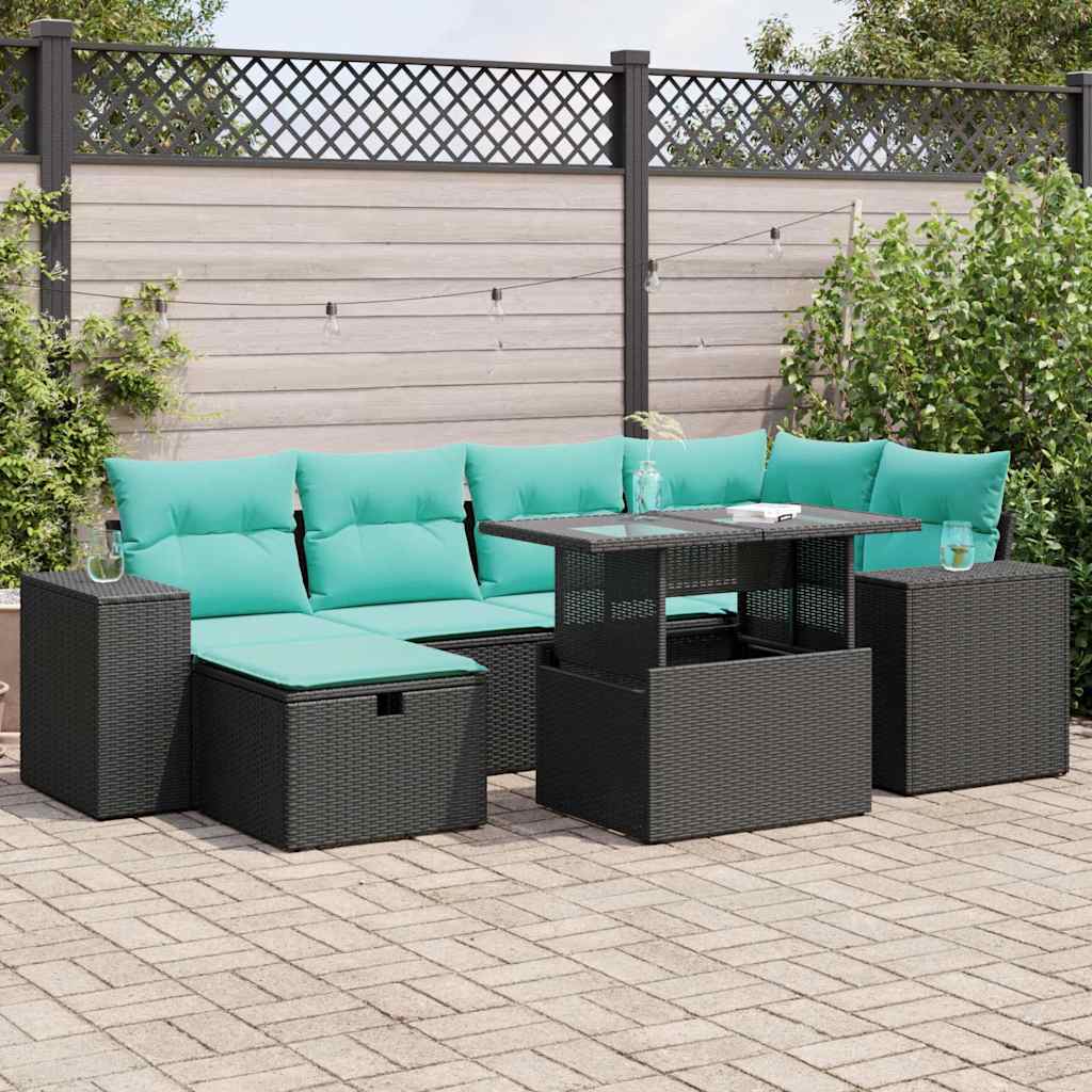 7-Teiliges Gartensofa-Set Mit Kissen, Es Polyrattan