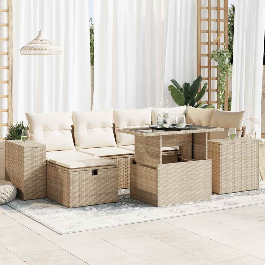 7-Tlg. Garten-Sofagarnitur Mit Kissen Poly Rattan