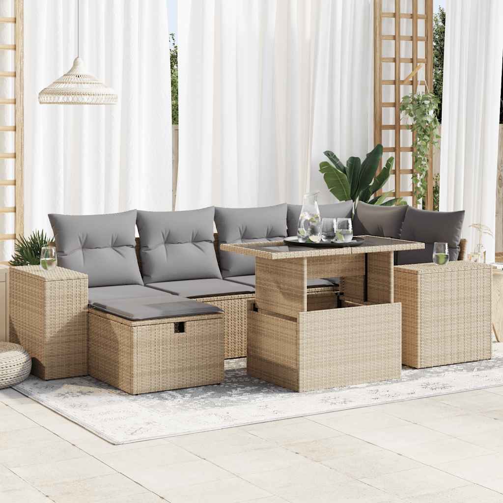 7-Tlg. Garten-Sofagarnitur Mit Kissen Poly Rattan