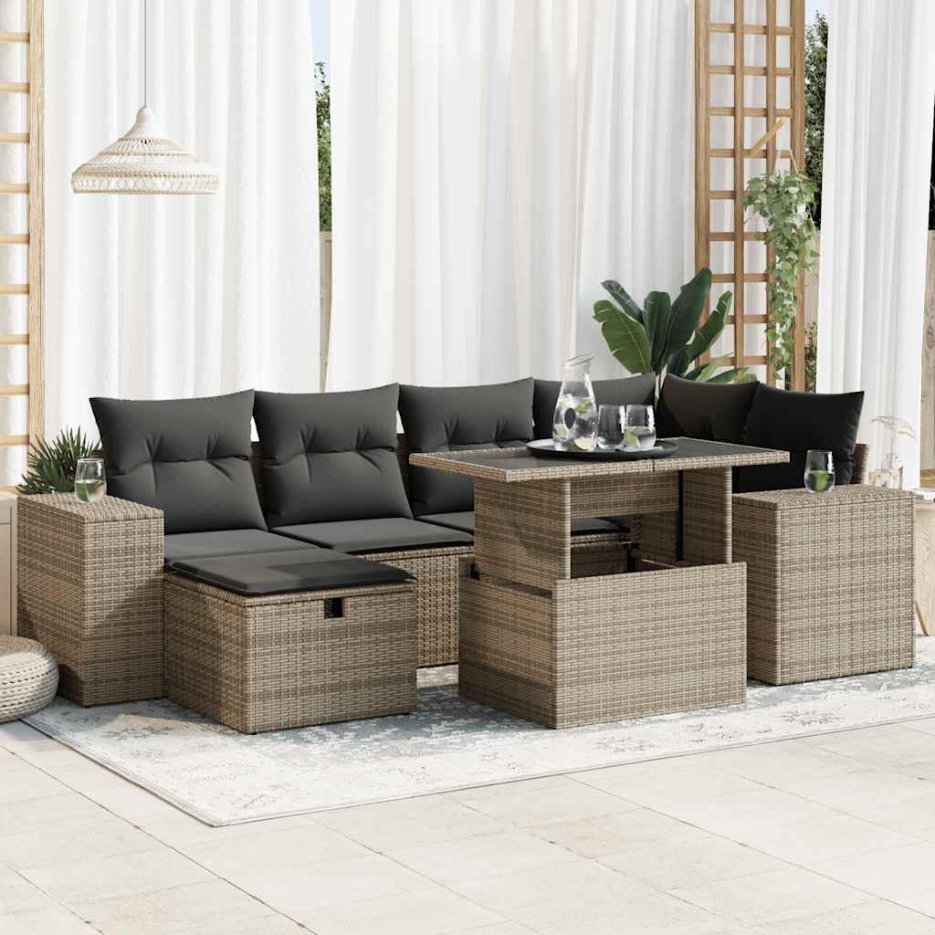 7-Tlg. Garten-Sofagarnitur Mit Kissen Poly Rattan