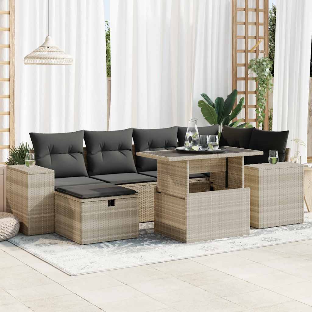 7-Tlg. Garten-Sofagarnitur Mit Kissen Poly Rattan