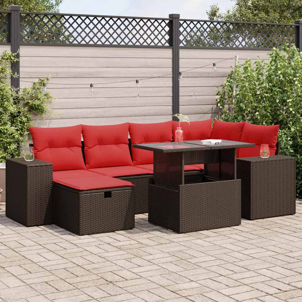 7-Teiliges Gartensofa-Set Mit Kissen, Es Polyrattan