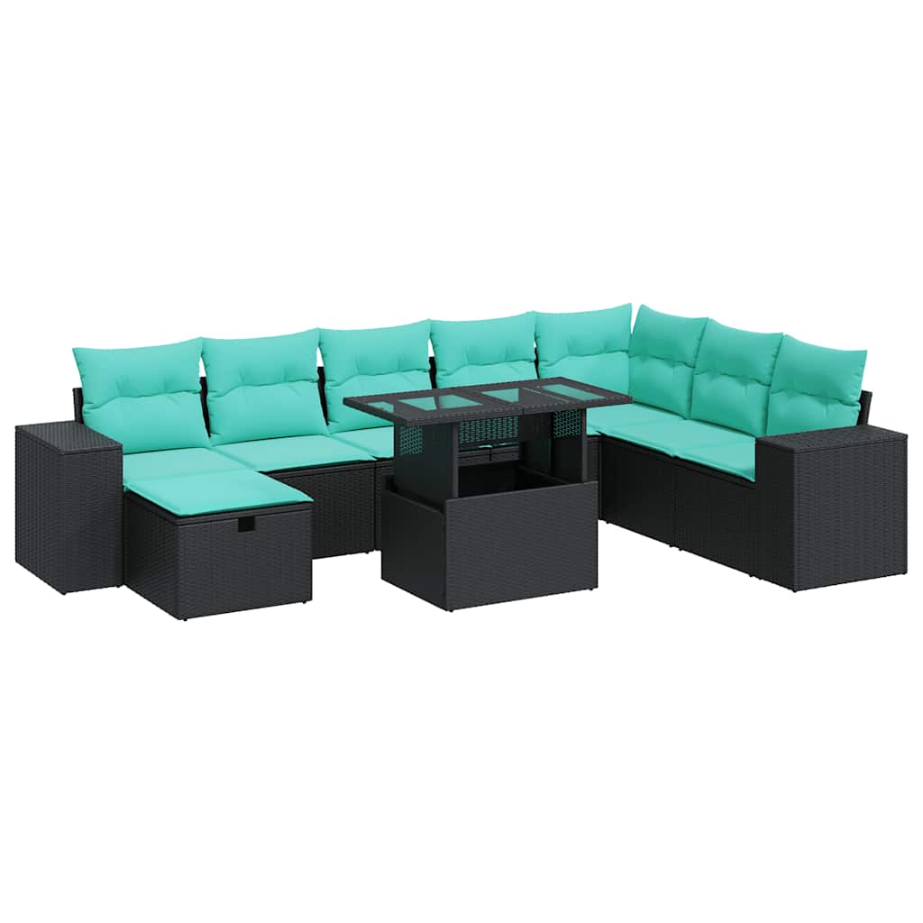 9-Tlg. Garten-Sofagarnitur Mit Kissen Grau Poly Rattan Akazie