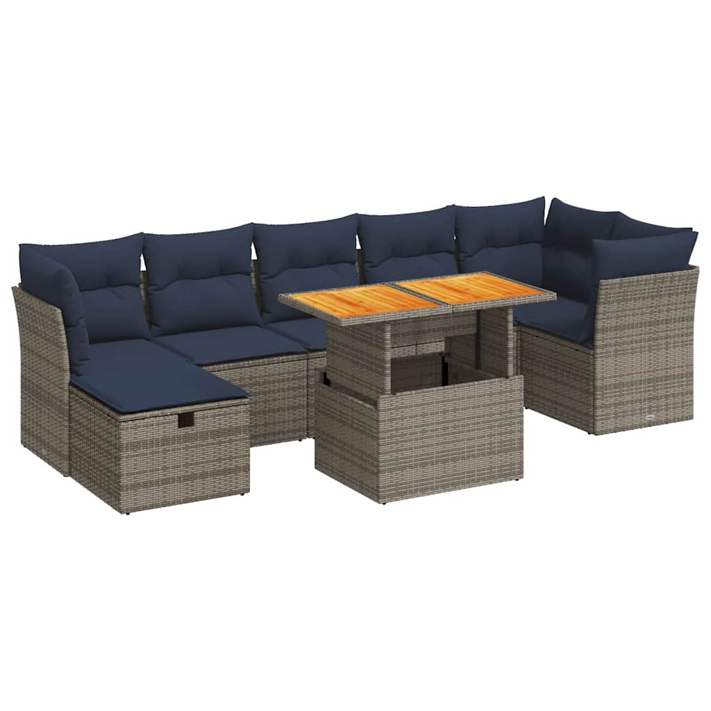 8-Tlg. Garten-Sofagarnitur Mit Kissen Poly Rattan Akazie