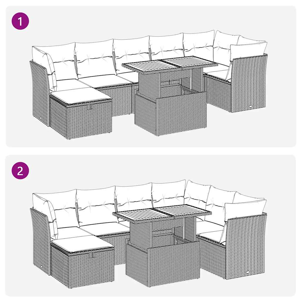 8-Tlg. Garten-Sofagarnitur Mit Kissen Poly Rattan Akazie