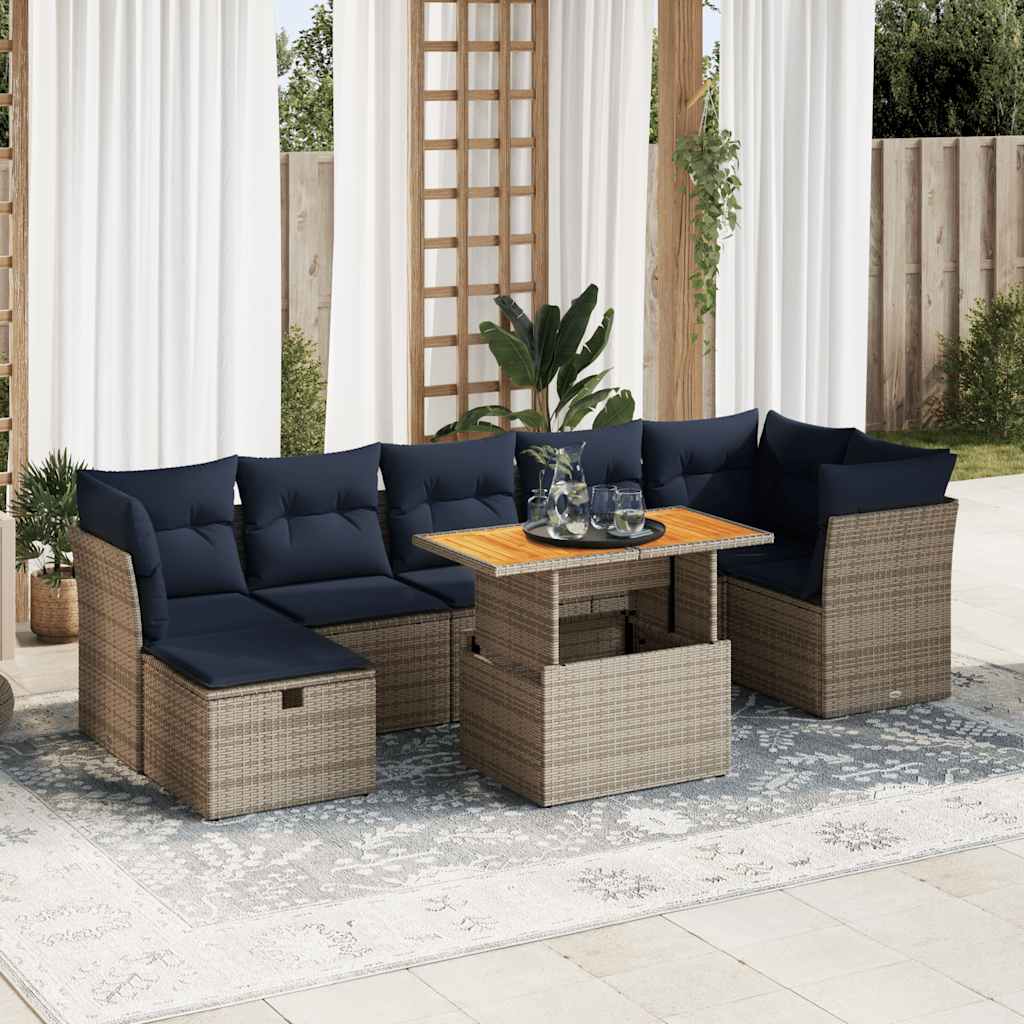 8-Tlg. Garten-Sofagarnitur Mit Kissen Poly Rattan Akazie