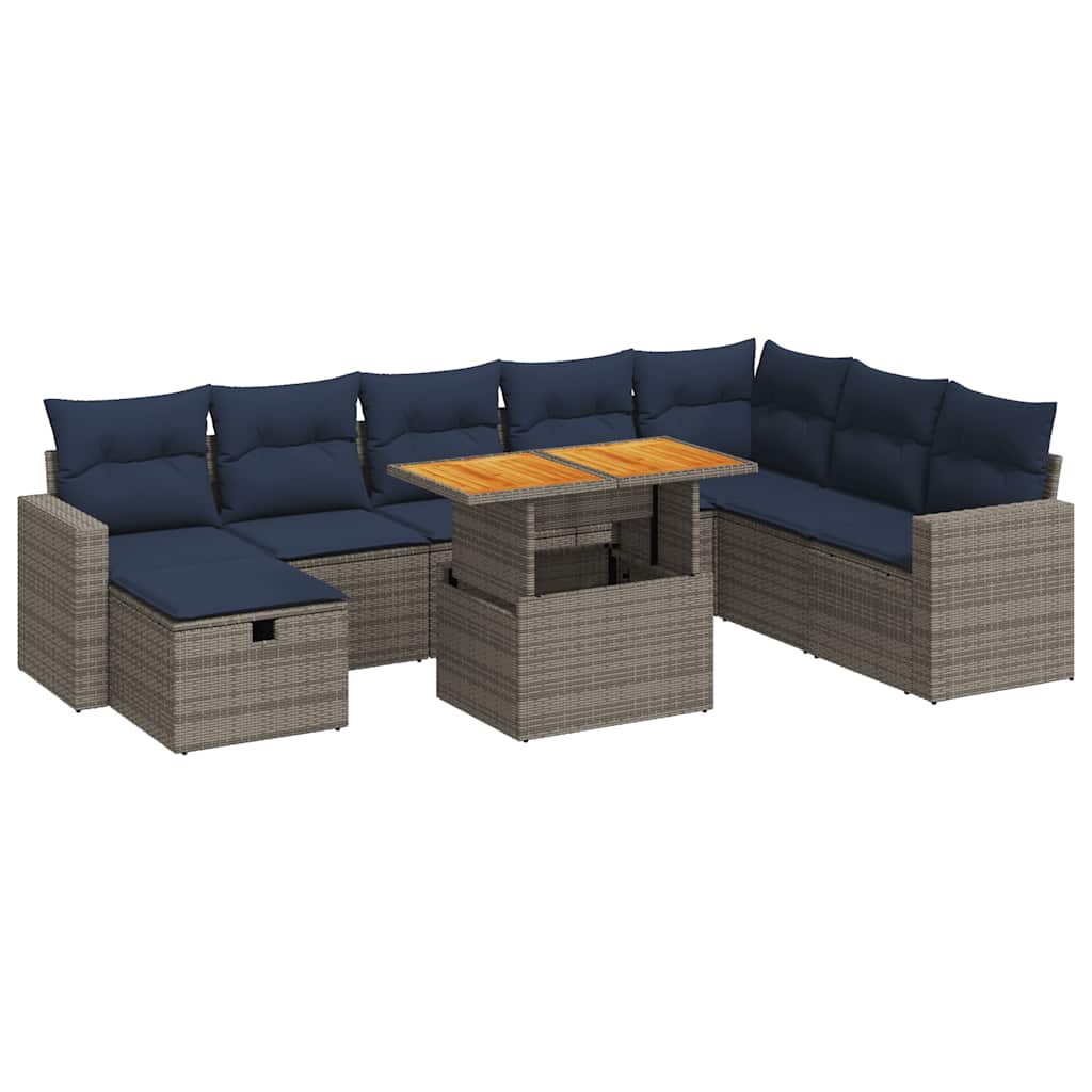 9-Tlg. Garten-Sofagarnitur Mit Kissen Poly Rattan Akazie