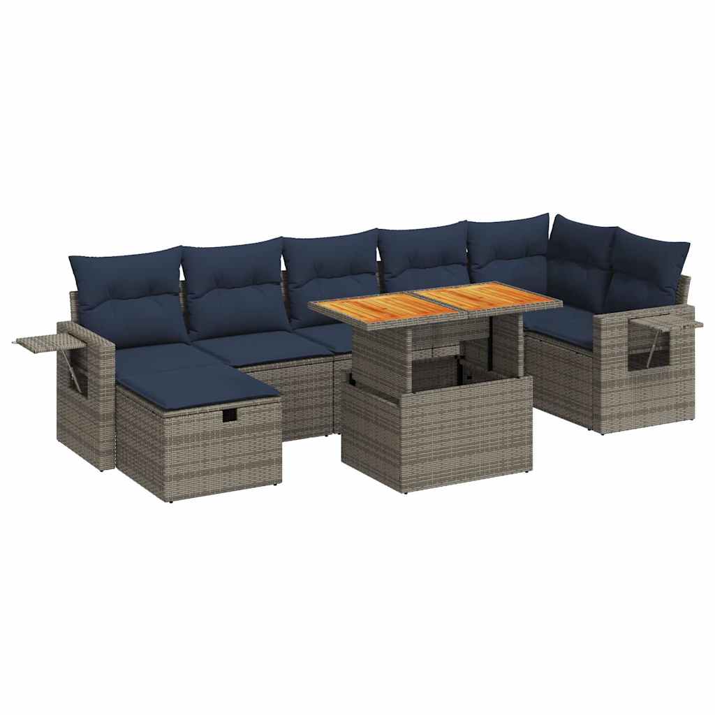 8-Tlg. Garten-Sofagarnitur Mit Kissen Poly Rattan Akazie