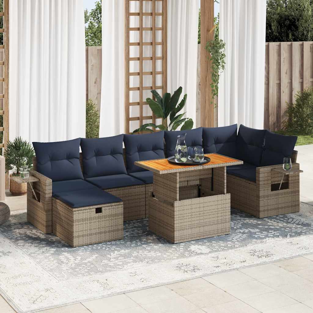 8-Tlg. Garten-Sofagarnitur Mit Kissen Poly Rattan Akazie