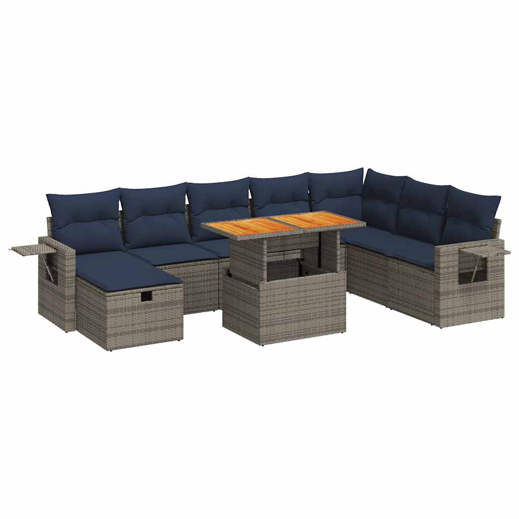 9-Tlg. Garten-Sofagarnitur Mit Kissen Poly Rattan Akazie