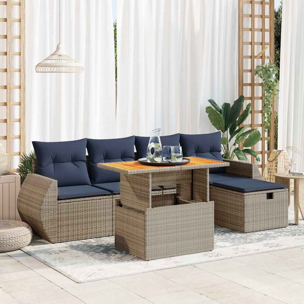 6-Tlg. Garten-Sofagarnitur Mit Kissen Poly Rattan