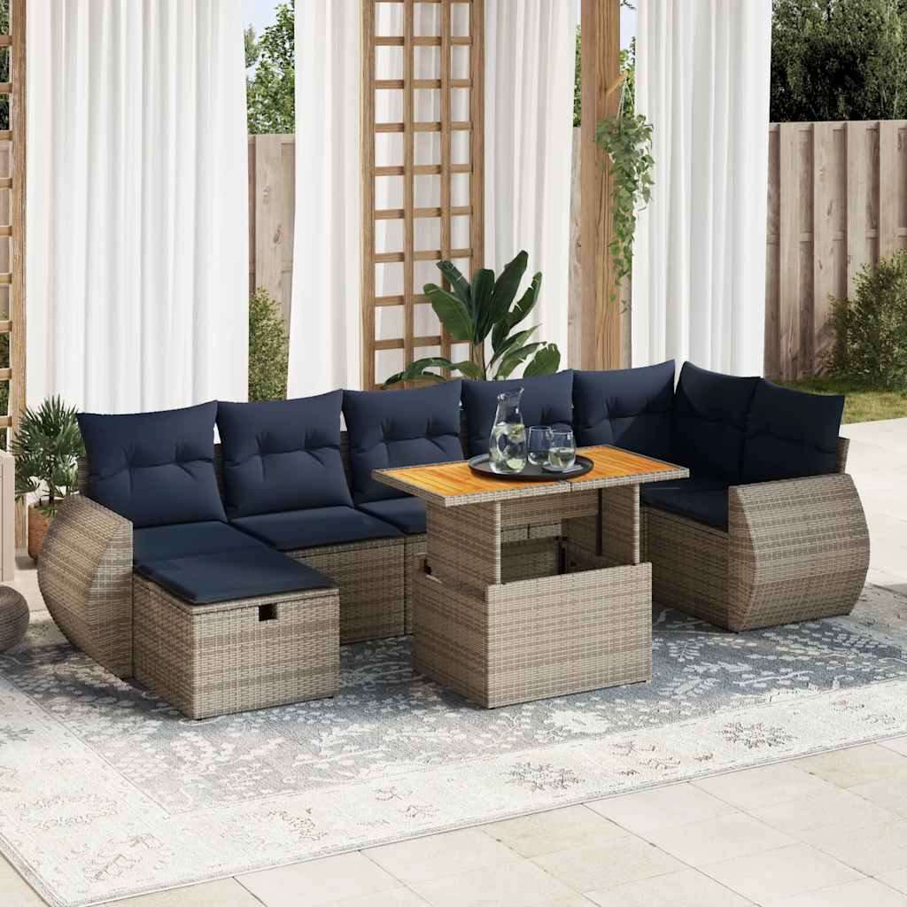 8-Tlg. Garten-Sofagarnitur Mit Kissen Poly Rattan Akazie