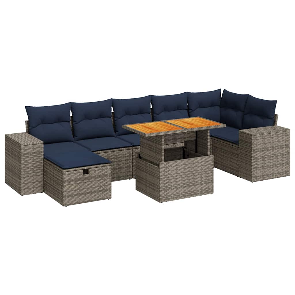 8-Tlg. Garten-Sofagarnitur Mit Kissen Poly Rattan Akazie