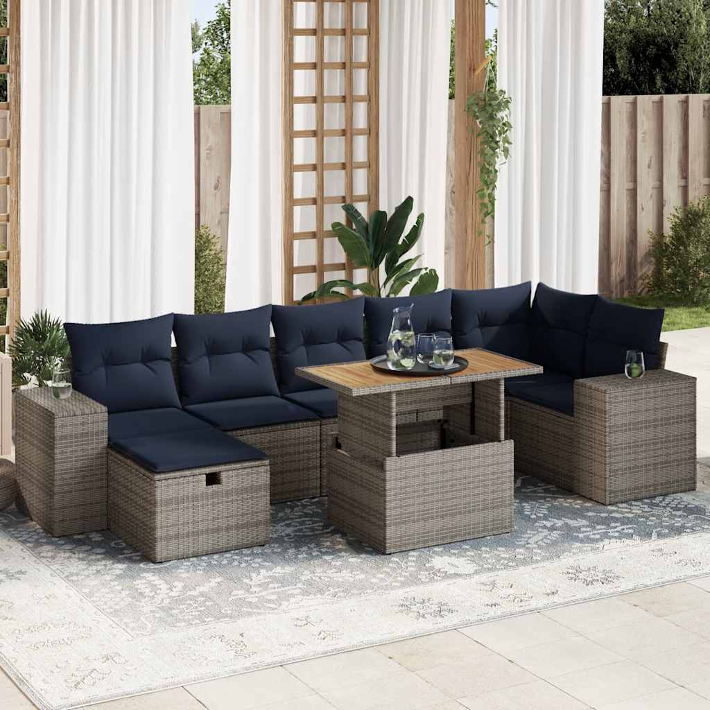 8-Tlg. Garten-Sofagarnitur Mit Kissen Poly Rattan Akazie