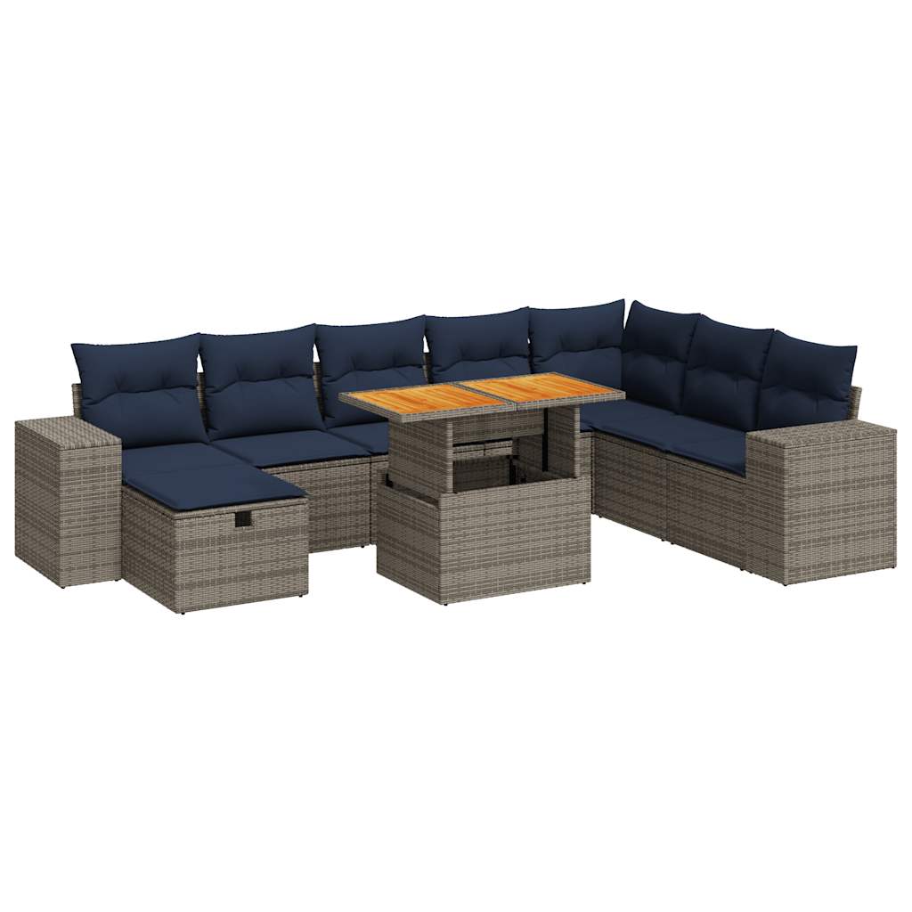 9-Tlg. Garten-Sofagarnitur Mit Kissen Poly Rattan Akazie