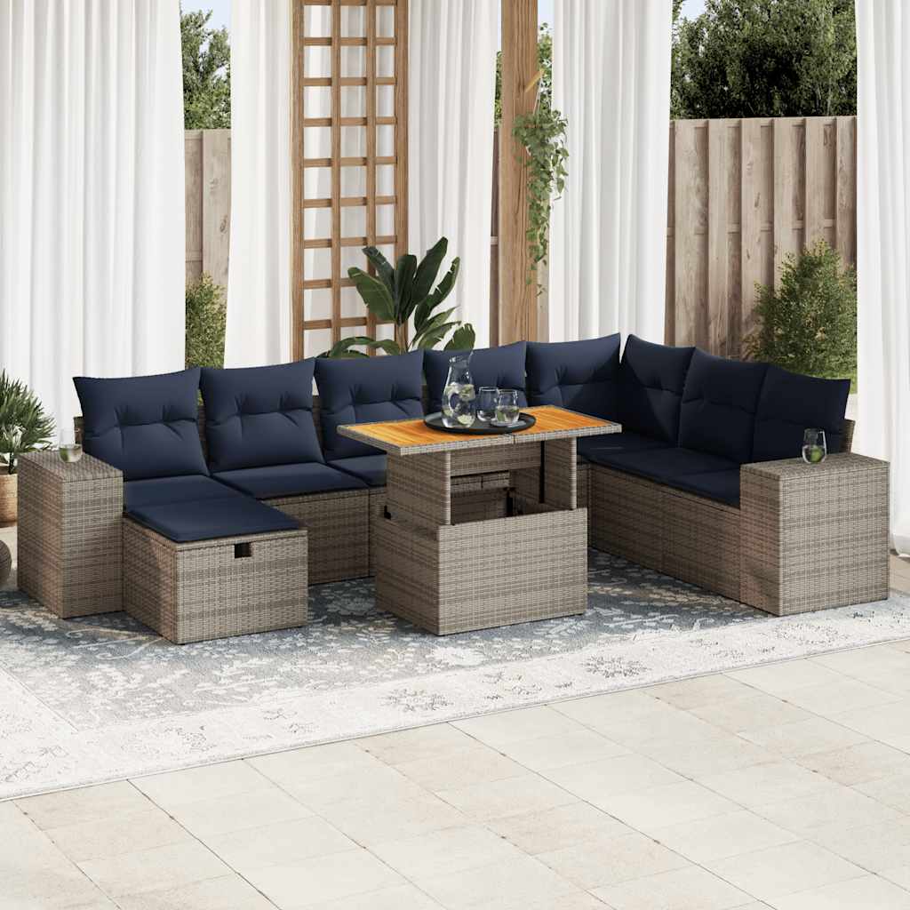 9-Tlg. Garten-Sofagarnitur Mit Kissen Poly Rattan Akazie