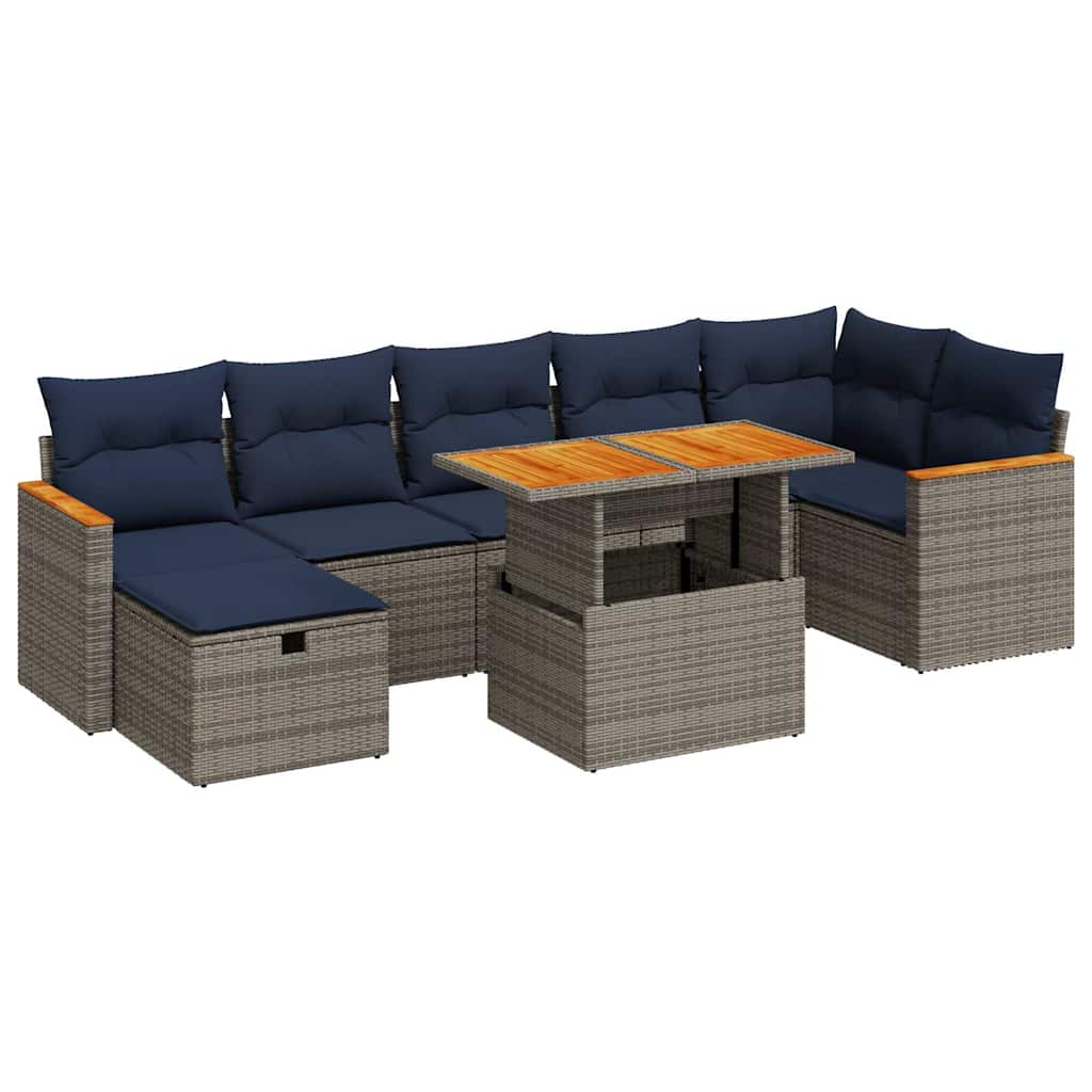 8-Tlg. Garten-Sofagarnitur Mit Kissen Poly Rattan Akazie