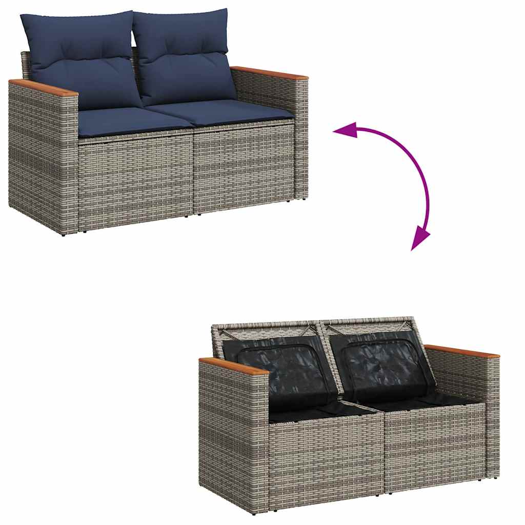 8-Tlg. Garten-Sofagarnitur Mit Kissen Poly Rattan Akazie