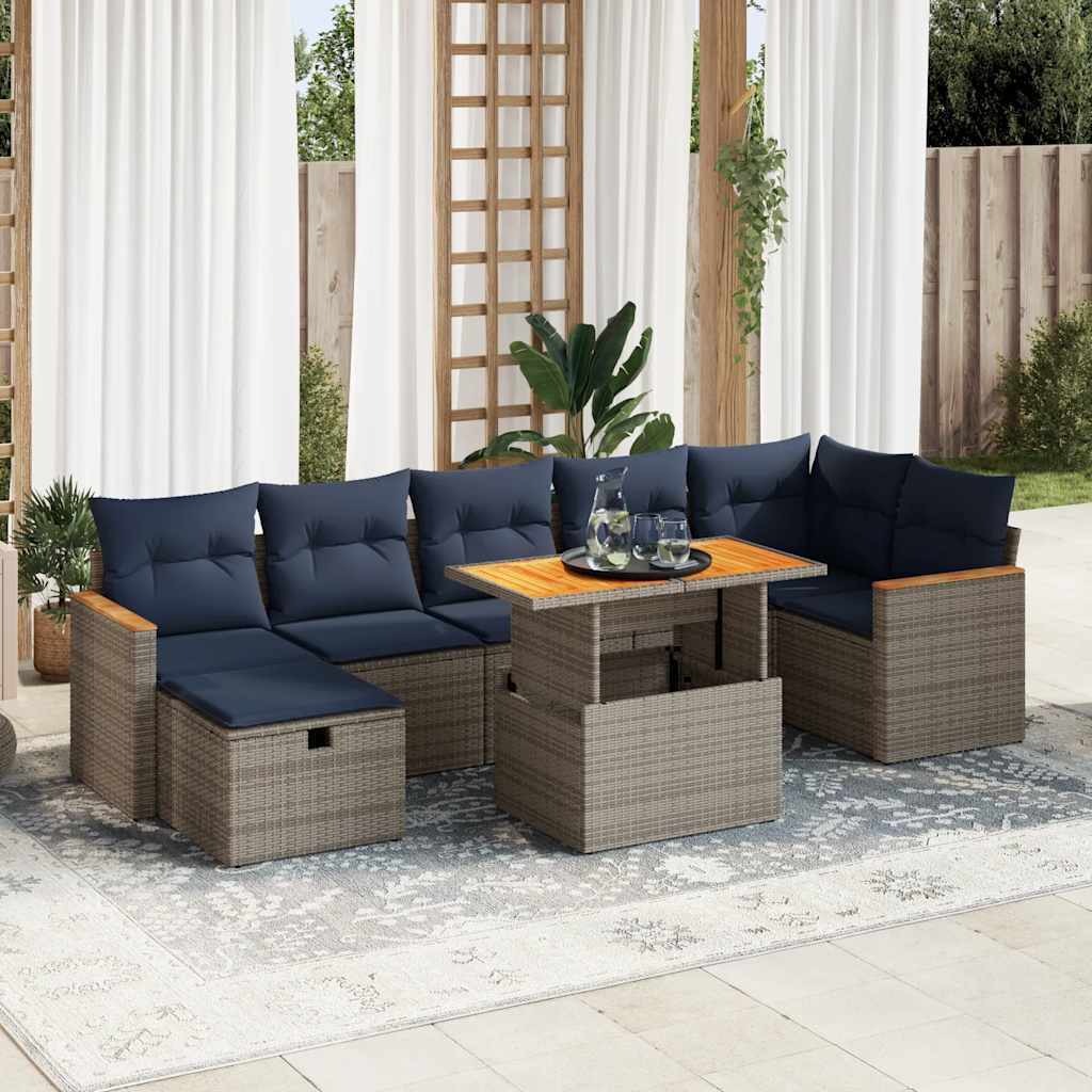 8-Tlg. Garten-Sofagarnitur Mit Kissen Poly Rattan Akazie