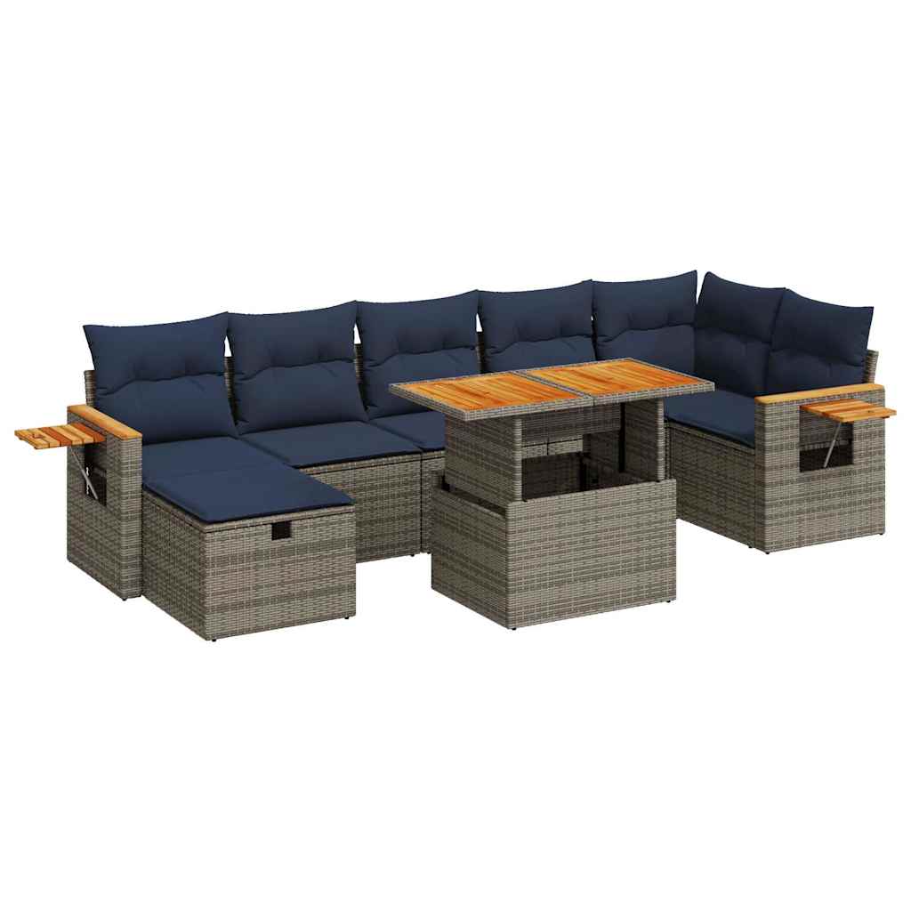 8-Tlg. Garten-Sofagarnitur Mit Kissen Poly Rattan Akazie