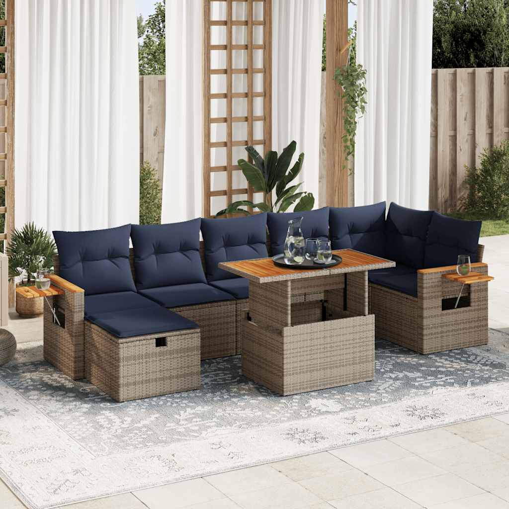 8-Tlg. Garten-Sofagarnitur Mit Kissen Poly Rattan Akazie