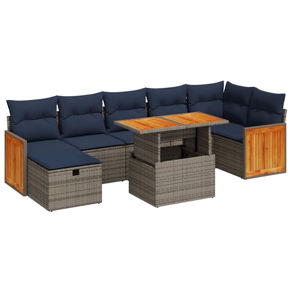 8-Tlg. Garten-Sofagarnitur Mit Kissen Poly Rattan Akazie