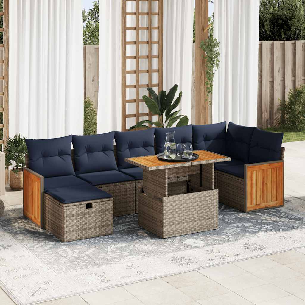 8-Tlg. Garten-Sofagarnitur Mit Kissen Poly Rattan Akazie