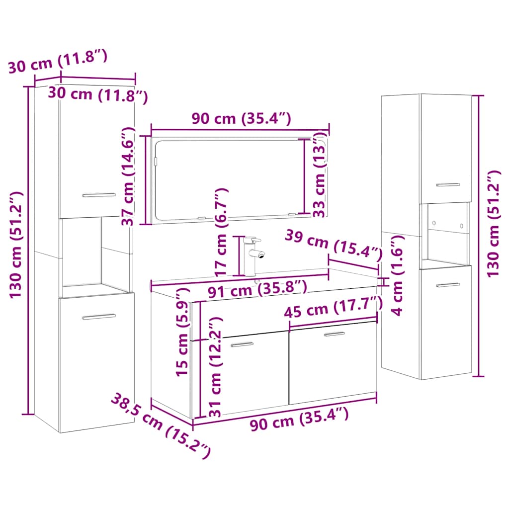 5-Tlg. Badmöbel-Set -Optik Holzwerkstoff
