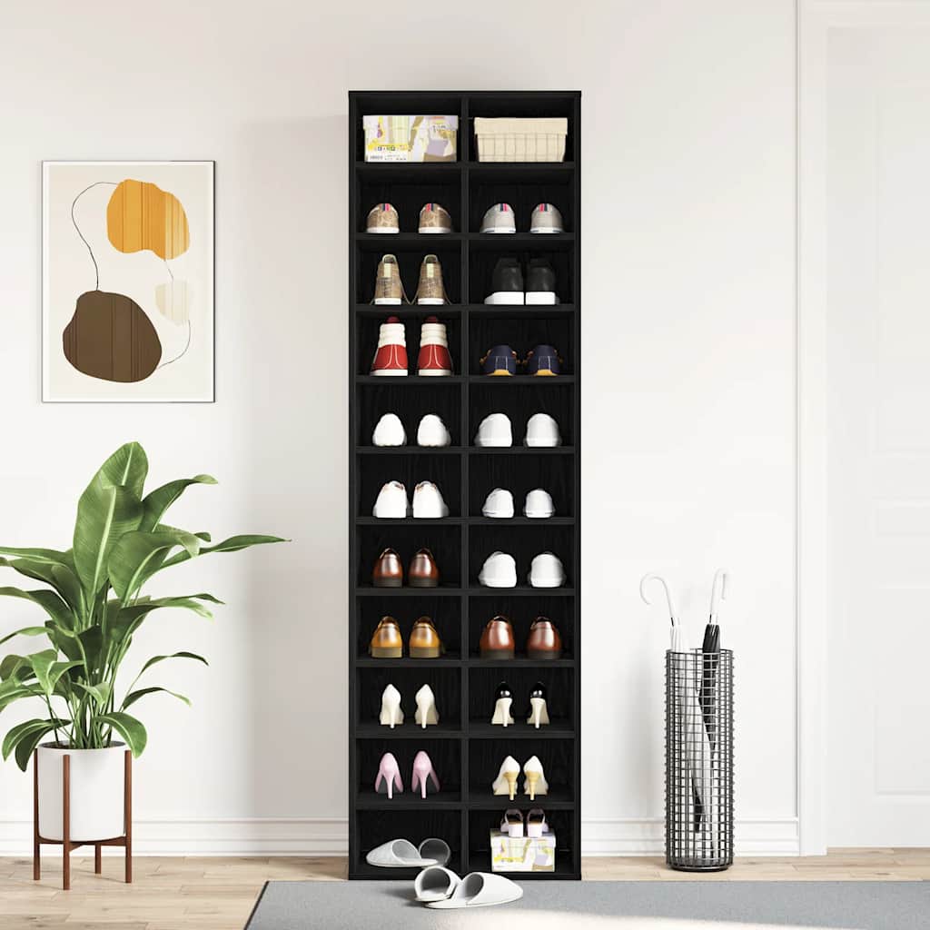 Schuhschrank Schwarz Eichen-Optik 54X34X183 Cm Holzwerkstoff Schwarze Eiche