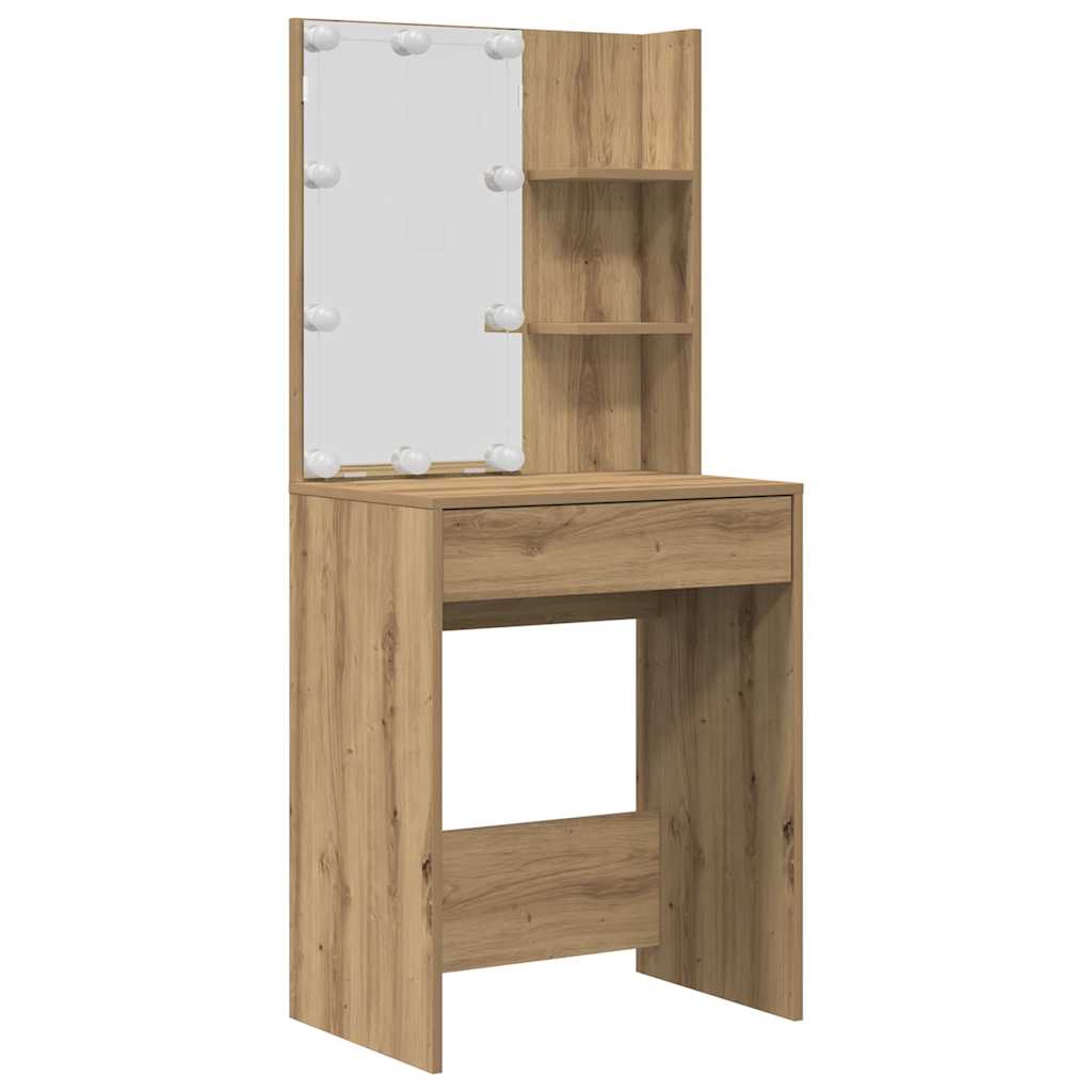 Schminktisch-Set Mit Led-Leuchten Artisan-Eiche Holzwerkstoff